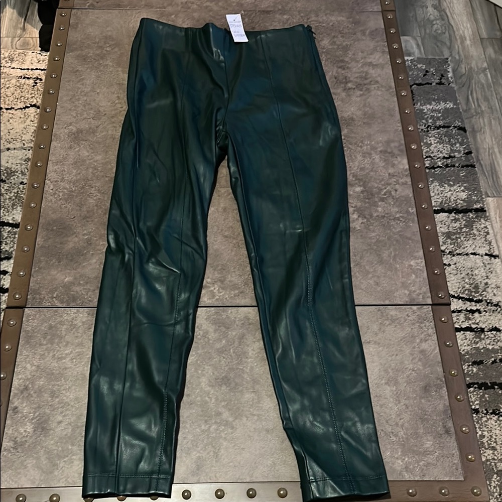 Dark Green Faux Leather Pants